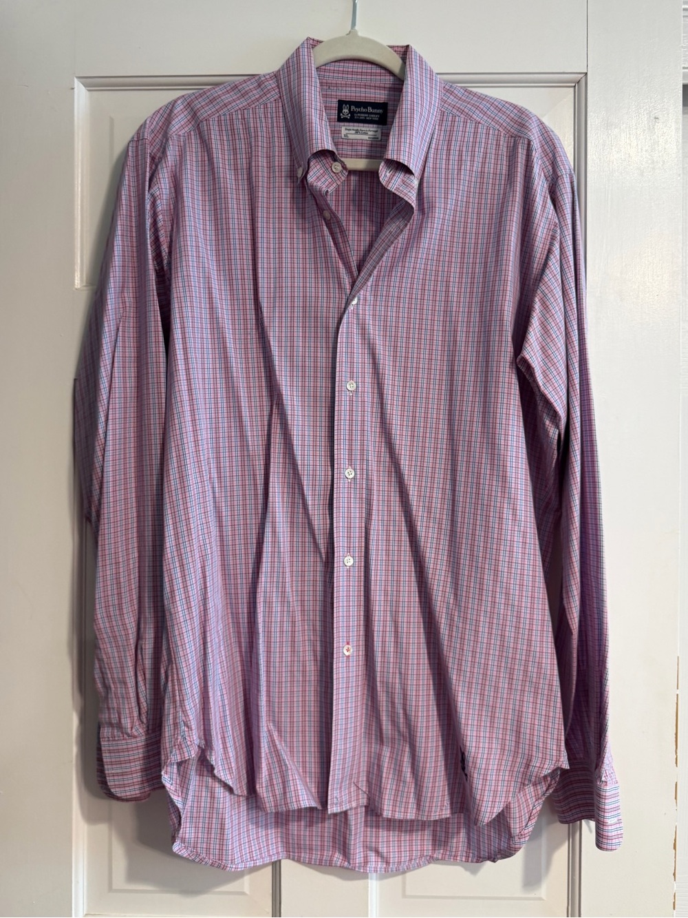 Psycho Bunny Men's Pink and Blue Checked Button-Down Shirt